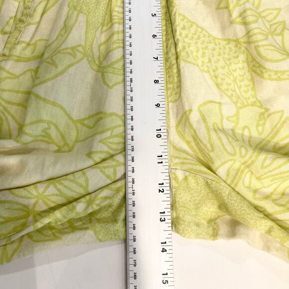 Nwot LAS SURENAS Pants S Linen Cotton Lime Green Leaf Straight Slit Pcks Cheetah - Picture 14 of 15